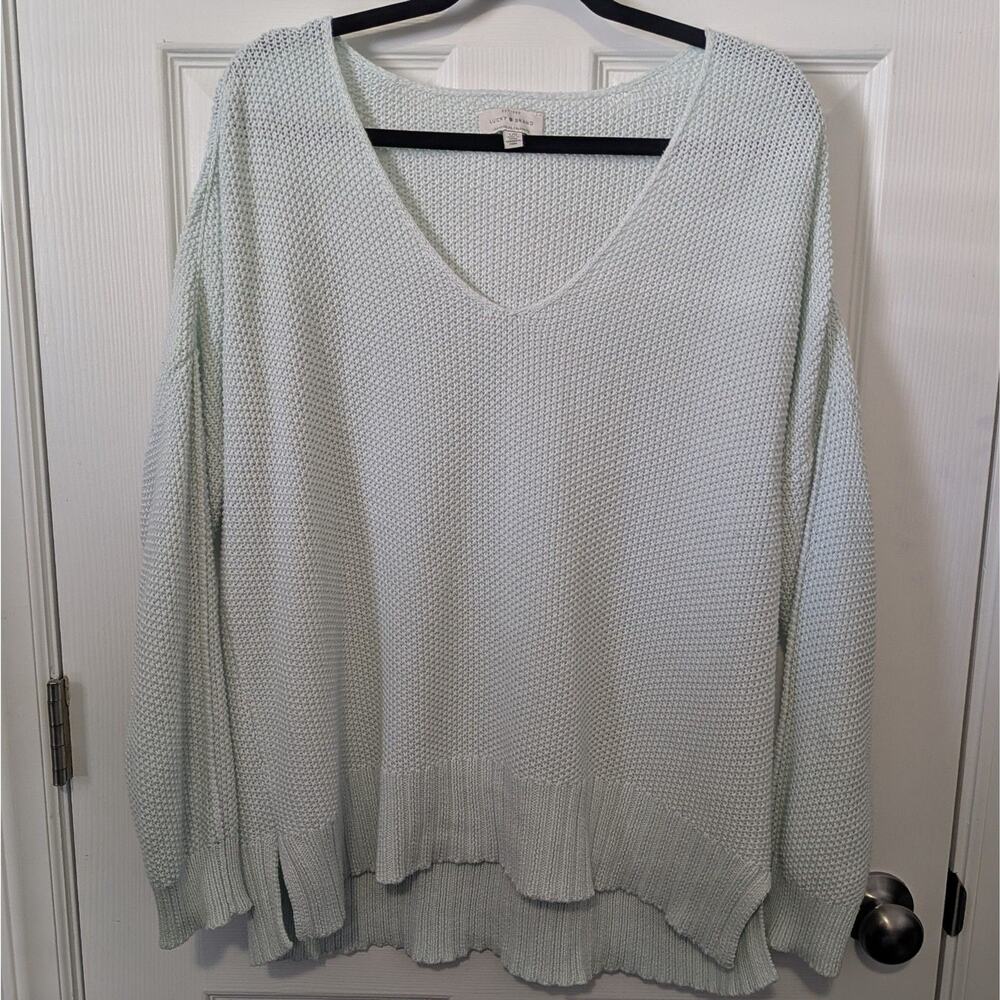 Lucky Brand Oversized Shaker Stitch V-Neck Sweater Pale Blue Women's Large